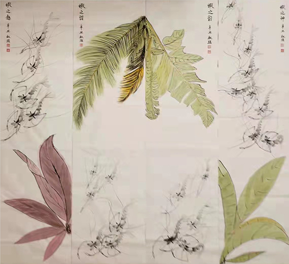殷富兰作品10《虾之神   虾之韵    虾之谐  虾之趣》